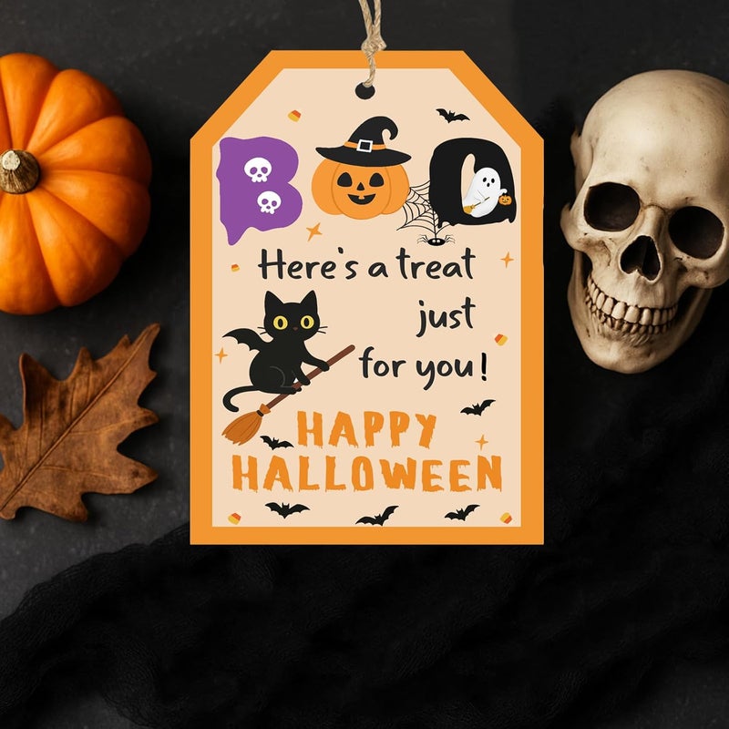 llyinglpdec 50PCS Halloween Paper Tags with String, 2.2"x3.3" Boo Pumpkin Ghost Cat Design, Treat Bag Labels for Candy Wrapping, Party Favors, and Halloween Decorations - Image 5